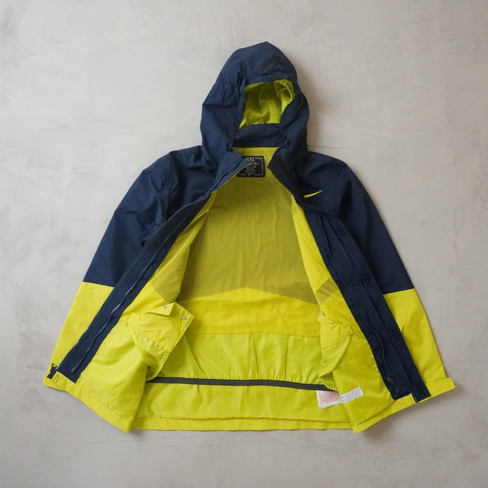 Nike Mens Hooded Windbreaker Jacket Navy Blue Neon Yellow Colorblock Size Large - Picture 2 of 7